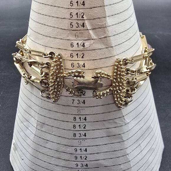 Coro Gold Tone Chain Bracelet with Red Rhinestones Layered Vintage Jewelry - Picture 9 of 11